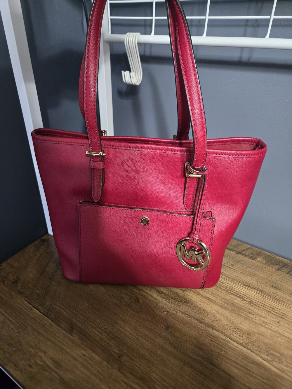 Michael Kors Dark Red Saffiano Large Pocket Tote Bag - Picture 7 of 10